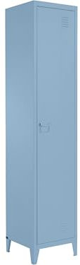Hochschrank >Eilert< Hochschrank Eilert aus Metall in Blau, 180 cm hoch, 38 cm breit, 38 cm tief, mit 3 Fächern, 1 Tür, petrolfarbigen Füßen und Griffen, inkl. Aufbauanleitung, modern und robust.
