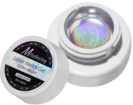 Holographic Gel Nail Polish, Metallic Painting Gel Nail Polish,Chrome Nail Auroras Rainbow Mirror Chrome Laser Effect 3D Metal Painted Drawing Polish Laser Rainbow for Diy Nail Art