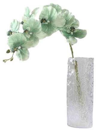 MENGLI-2024 Flor Artificial Arreglo Floral Decorativo de Phalaenopsis Verde Individual con Flores Falsas en jarrón de Cristal. Flor de simulación