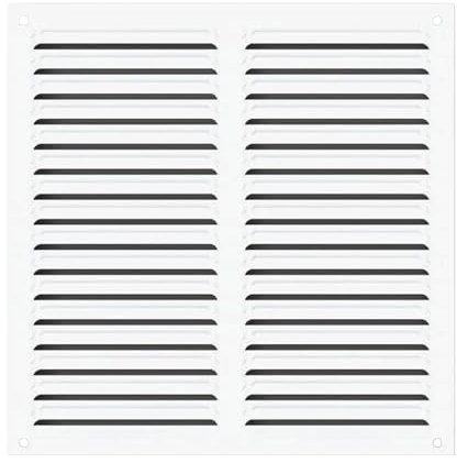 Grille de Ventilation Naturelle - Aluminium Blanc - en Applique par Vis ou Collage - Carré 200 x 200 mm - avec Moustiquaire - Ventilation de l'Air Intérieur ou Extérieur - Fabrication Française