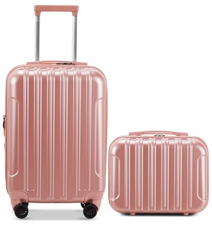LEADZM Set de 2 Valises de Voyage avec Vanity Case, Valise Grande Taille, Valise Cabine, Set de Bagage pour Voyage, ABS+PC avec roulettes Pivotantes 360°, Design dégradé - Or Rose