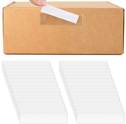 32 Pièces Porte Etiquette Adhesif, 11x3cm Pochettes Adhésive Transparente, Porte Cartes Visite Autocollantes en Plastique pour étagère, boîte aux lettres, classeurs, tiroirs