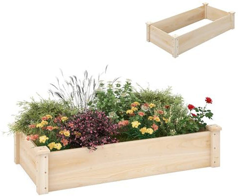 HOMASIS Jardinière en Bois de Sapin, Bac à Plantes avec Fond Ouvert, Carré Potager Extérieur, Séparateurs pour Fleurs, Légumes, Fruits, Herbes, Parterre de Jardin, Lit de Jardin pour Balcon Terrasse
