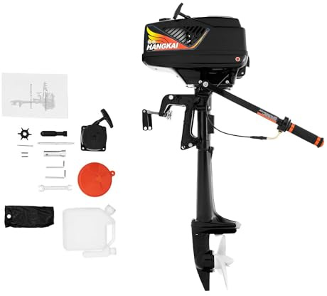 HUOMMGS 2-Takt Außenbordmotor 55CC Benzin Außenborder 3,6 PS Aussenborder Halb Wassergekühlt/Luftgekühlt Außenbord Motor mit Manueller Start und CDI Zündsystem Außenbordmotor für Schlauchboot, Fisch