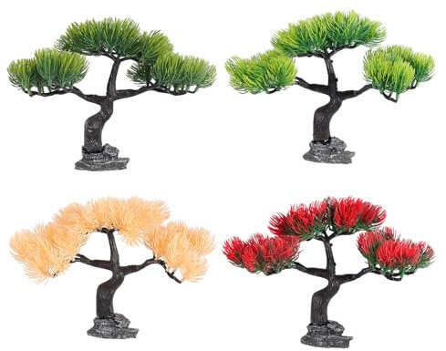 FANSHINUO 4 lotes de plantas artificiales de pino para decoración de peceras, planta natural única para varios estilos de acuarios, peceras, paisajismo