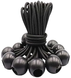 Bungee Cords with Balls - ShiningUU 20pcs Reusable Black Polyester Small Elastic Ties for Tent, Tarpaulin, Flag Pole, Canopy, Banner, Shade Net, Awning – Durable 15cm Outdoor Accessories