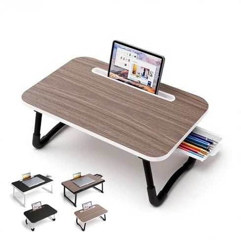 Small Laptop Bett Schreibtisch, Laptoptisch 48 × 30 cm für Frühstück im Bett, Arbeit, Homeoffice, Laptopständer für Sofa、Couch、 Tablett Tisch (Small Brown 48x30)