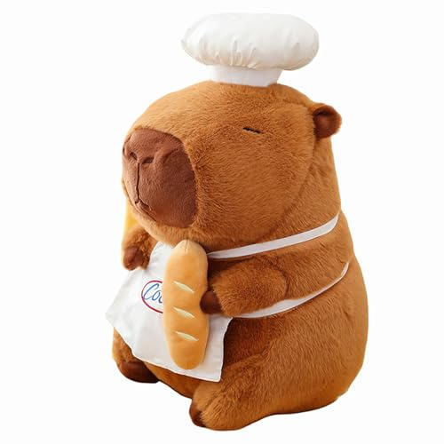 Xiyocadt Capybara Kuscheltier, Capybara Plüschtier Mit Brot Kochmütze und Schürze, Super Weiche Gefüllte Spielzeug Plüsch, Wasserschwein Stofftier Geschenk für Kinder Mädchen Erwachsene (30cm)