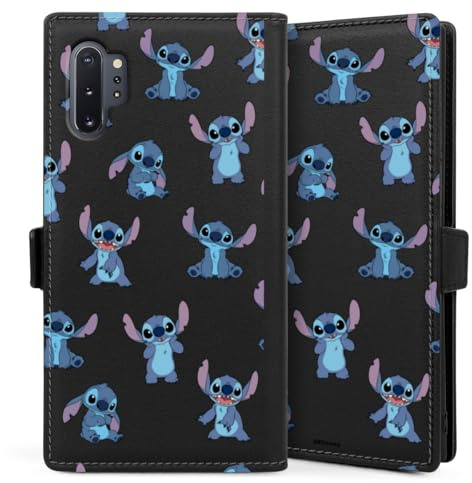 Klapphülle kompatibel mit Samsung Galaxy Note 10 Plus Handyhülle aus Kunst Leder schwarz Flip Case Lilo & Stitch Offizielles Lizenzprodukt Disney