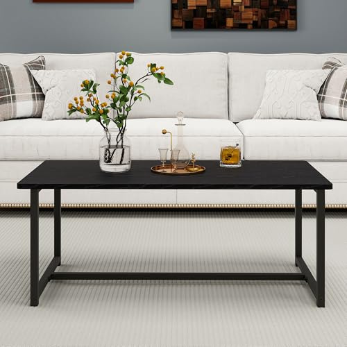 VERFARM Couchtisch, Wohnzimmertisch, Modern Rechteckiger Metall Kaffeetisch, einfache Montage, für Wohnzimmer, Schlafzimmer, Schwarz