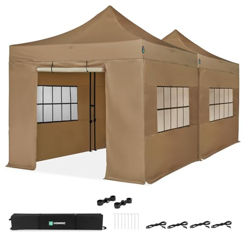 Vonroc Pavillon 6x3m wasserdicht stabil - Faltpavillon mit Seitenwänden | Popup Partyzelt modular erweiterbar - EasyUp System 3Min Aufbau - UV50+, extra robust - Festival Zelt, Gartenpavillon - Beige