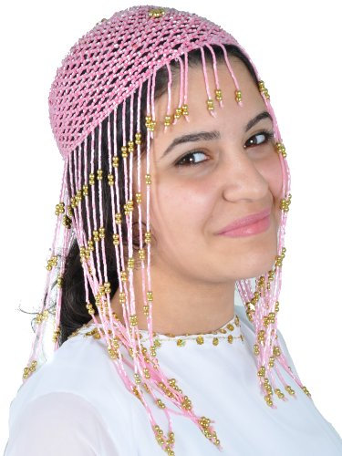 Egypt Bazar Orientalische Häkelkappe mit eingefädelten Glasperlen Kopfschmuck Bauchtanz Fasching in Rose/Gold