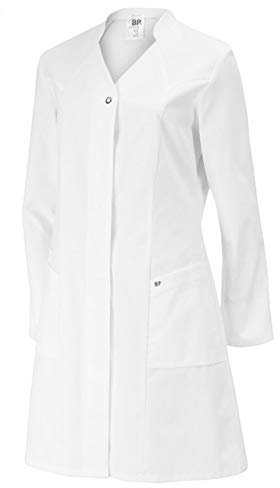 BP 4866-130-21-48 Mantel für Frauen, Langarm, Stehkragen mit V-Ausschnitt, 205,00 g/m² Reine Baumwolle, weiß ,48
