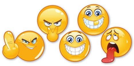 5er Set Smile-Aufkleber I Ø 5 cm rund gelb wetterfest I Sticker für Motorrad Mofa Roller Fahrzeug-Aufkleber Auto-Aufkleber Notebook Laptop I kfz032