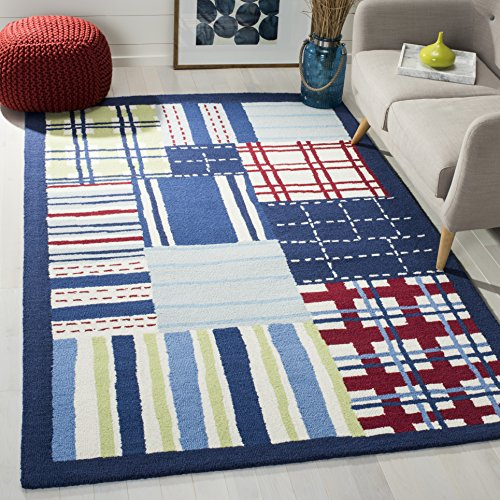 SAFAVIEH Kids Collection Accent Rug - 4' x 6', Blue & Multi, Handmade Patchwork Wool, Ideal for High Traffic Areas in Entryway, Living Room, Bedroom (SFK318A)