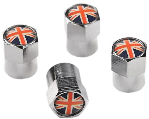 Protrex UK MINI Union Jack Ventilkappen, Silber, Metall, Universelle Passform, PKW, 4er-Pack