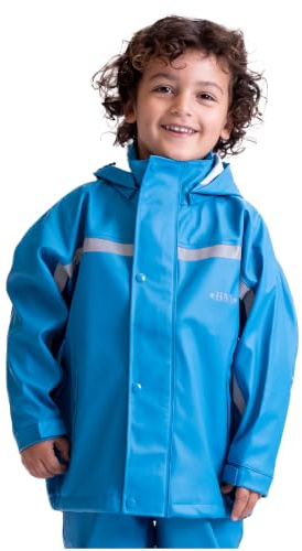 BMS Kinder Regenjacke, SoftSkin, Wasserdicht | Strapazierfähige, wasserdichte Jacke mit abnehmbarer Kapuze für Kindergarten, Schule und Outdoor