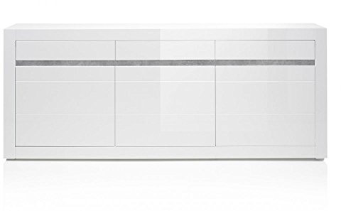 Beauty.Scouts Möbel IM Sideboard Holy II Kommode, Hochglanz Weiß/Beton, inkl. Wechselleiste weiß, 217 x 90 x 42 cm, Wohnzimmer, Wohnzimmerschrank, Schrank