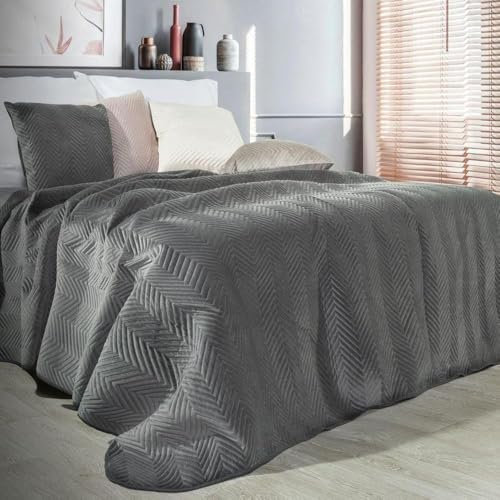 Eurofirany Exklusive Decke Tagesdecke Glamour 200x220 170x210 Steppdecke Bettüberwurf Überwurf (Sofia Graphit, 200 x 220 cm)