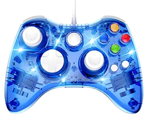 PAWHITS Wired Controller für Xbox 360 USB Kabelgebundene Gamepad Controller mit Doppelter Vibration Joypad Joystick - Transparent Blau