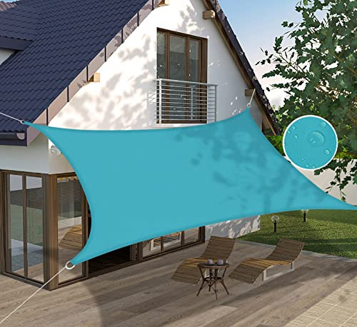 Ommda Voiles d'ombrage Rectangulaire Toile d'ombrage Matière 95% Crème Solaire Anti UV Imperméable et Résistante pour Jardin Terrasse Cyan 3x4m