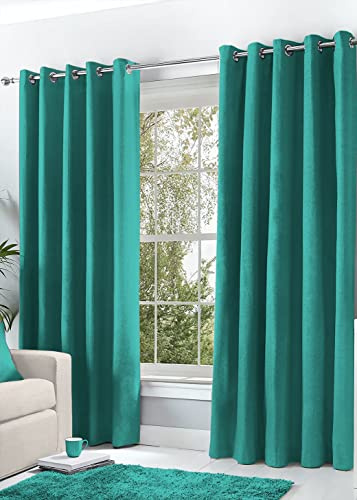 Hachette Thermal Blackout Curtains Eyelet Ring Top Including Pair of Tiebacks (Teal, 90 X 90)