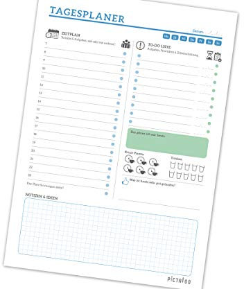 Tagesplaner Block mit 50 Blatt A4, mit Zeitplan, To-Do Liste inkl. Priorisierung, Notizblock und Erinnerungshilfe für Trinken und Pausen, dein Alltagshelfer für mehr Produktivität 2025 (blau)
