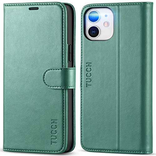 TUCCH Wallet Case for iPhone 12 Pro/iPhone 12 (6.1), Magnetic PU Leather Case[RFID Blocking][Shockproof TPU][Viewing Stand][Card Slots]Folio Flip Cover Compatible with iPhone 12 Pro/12, Myrtle Green