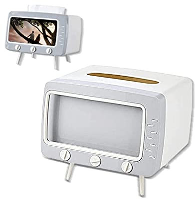 SGVAHY Tissue Box Holder Retro TV Tissue Box Cover Cute and Practical Cell Phone Holder Tampon Holder for Bathroom, Kitchen, Bedroom Dressers, Desks and Tables, Night Stands, Creative Gift (TV White)