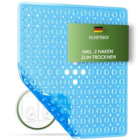 SilverRack Duschmatte rutschfest 53x53 cm (Blau) - Antirutschmatte Dusche BPA frei für Kinder - Badematte rutschfest, maschinenwaschbar u. schimmelresistent - Duscheinlage rutschfest
