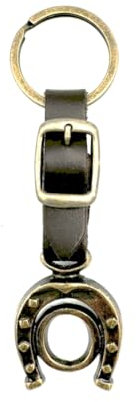 JA Horse Porte-clés en cuir cuivre fer à cheval cheval lettre A-Z fabriqué en Europe, o, 10 cm