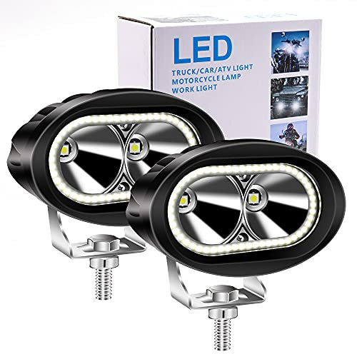 Biqing Faros Auxiliares de Moto,20W Faros Antiniebla Moto LED Foco Luces de trabajo Luz delantera auxiliar 12V/24V para Motocicletas Bicicletas Coches Camiones Barco Con Blanco Angel Eyes