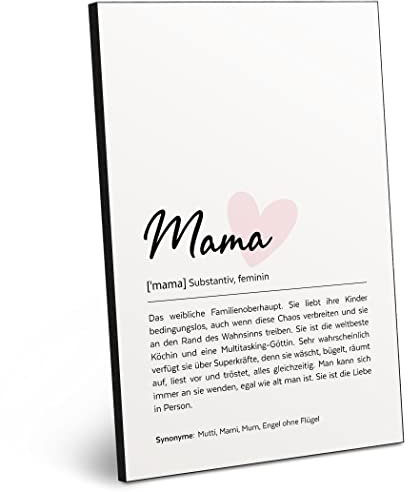 ARTFAVES® Worterklärung Mama (Handschrift) | Definition Bild als Geschenk | Holzschild mit Spruch zum Thema Mama/Mutter | aus Dicker Holzplatte, benötigt keinen Rahmen