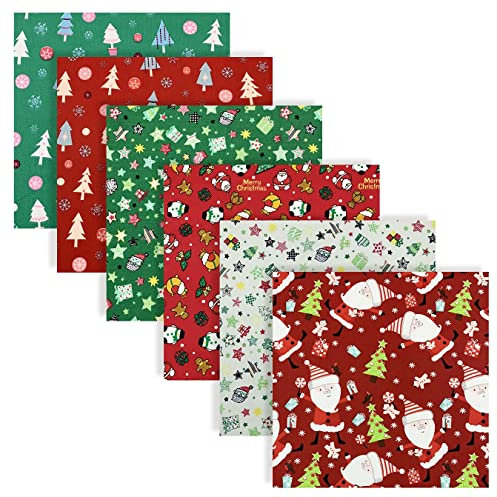 UOOOM 6 Stueck 50 x 50cm Weihnachten Stoffpakete Patchwork Stoffe Baumwolle tuch DIY Handgefertigte Nähen Quilten Stoff Baumwollgewebe Verschiedene Designs (Rote Grün)