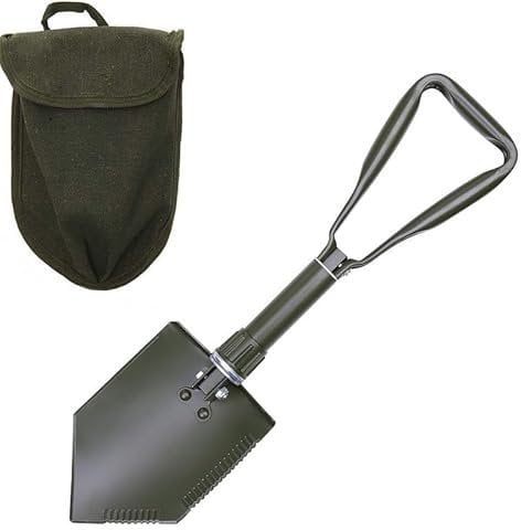 Klappspaten BW, 3-teilig, Oliv Khaki Coyote tan Feldspaten mit Futteral & Gürtelschlaufe + gratis Glück Aufkleber (Oliv)