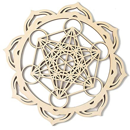 Yusheng Pared Espiritual - Cubo Metatron Mandala Arte Pared geometría Sagrada, Rejilla Cristal Madera Zen Yoga Meditación Altar Regalos espirituales Artículos Escultura Pared