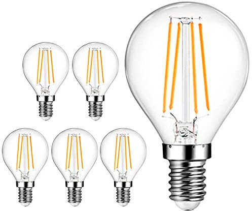 EXTRASTAR 6W E14 G45 LED Filament Bulb, SES Small Edison Screw Golf Ball Bulbs, 750LM, 57W Equivalent, 2700K Warm White Energy Saving, LED Vintage Glass Globe Bulbs, Non-Dimmable, Pack of 6