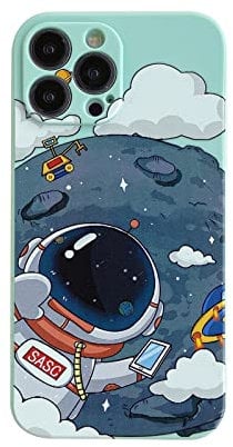 Yonds Queen for iPhone 14 Pro Cute Case, Cool Cartoon Astronaut Planet Moon Space Design Stylish Soft TPU Bumper Shockproof Anti-Slip Protector Fashion Case (Green Moon, iPhone 14 Pro)