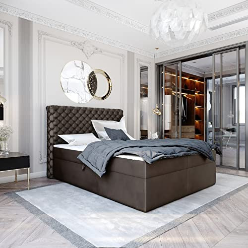 Boxspringbett Doppelbett EXFORD - 180x200cm Bett mit Bonellmatratze, mit Bettkasten für Bettwäsche und Topper. EIN Bett mit einem klassischen Chesterfield-Kopfteil. (Magic 2205, 180x200)