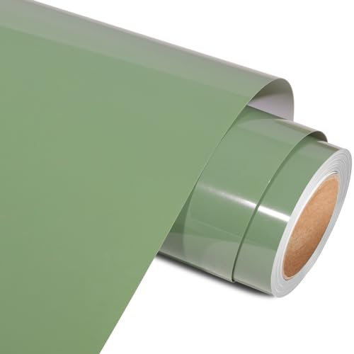 AHIJOY Heat Transfer Vinyl Roll Sage Green HTV Vinyl 12 x 6ft Pale Khaki Green Iron on Vinyl for T Shirts Hats Clothing Garment Fabric Works for Craft Cutters