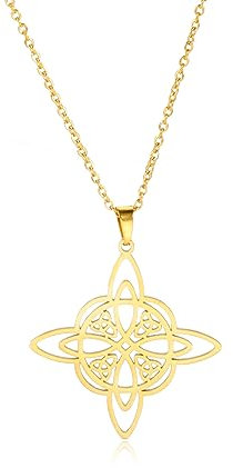 kkjoy Hexenknoten Halskette Edelstahl Magischer Knoten Pagan Wicca Symbol Anhänger 4-Spitz Keltischer Knoten Hexerei Halskette für Frauen Mädchen
