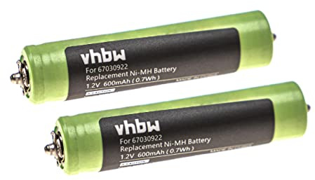 vhbw 2X Akku kompatibel mit Braun 5770, 5772, 5773, 5774, 5775, 5776, 5779, 5771 Rasierer Haarschneider (600mAh, 1,2V, NiMH)