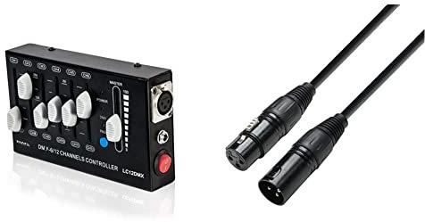 LC12DMX - IBIZA - 12-Kanal-DMX-Controller in 2 Seiten mit je 6 Kanälen - XLR-Ausgang - Schwarz & Adam Hall Cables K3DMF0600 DMX Kabel XLR male auf XLR female 6m