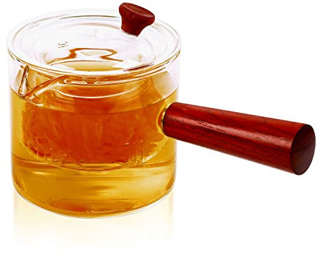 WHJY Tetera de vidrio con infusor para té suelto, pequeño hervidor de té mágico para estufa, tetera japonesa transparente con mango de madera, tetera Kyusu - 17 onzas