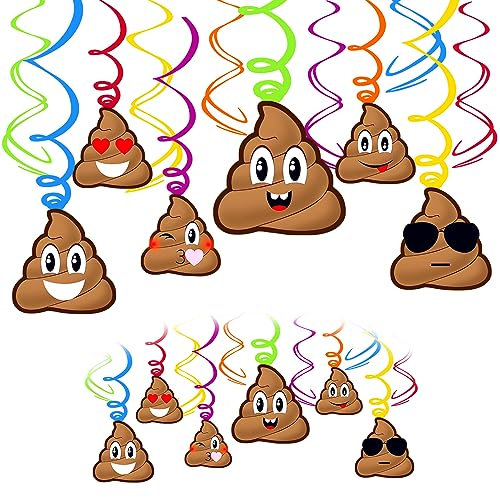 FANOST Poop Emoji Party Hängewirbel Dekoration, 24 Stück Emoji Folien Luftschlangen für Erwachsene/Kinder Geburtstagsparty Dekorationen, 50., 60., 70., 80. Ruhestandsparty Dekorationszubehör