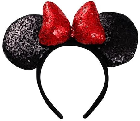 JIAHANG 3D Velvet Headband, Mic Mouse Ear Headband Sequin Bow Costume Headwear for Women Girls, 3d-red Sequin Bow, Large