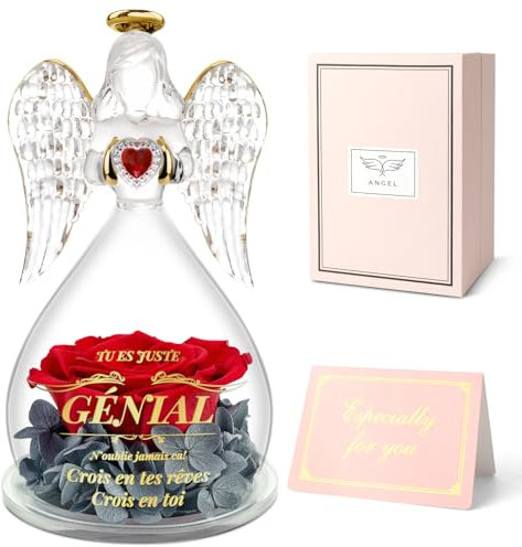 Miofula Cadeau Anniversaire Femme, Rose Éternelle sous Ange Gardien Idée Cadeau Femme Original, Fleurs Eternelles Cadeau Motivation Noël pour Amie Fille Collègue Sœurs, Cadeaux Inspirants pour Maman