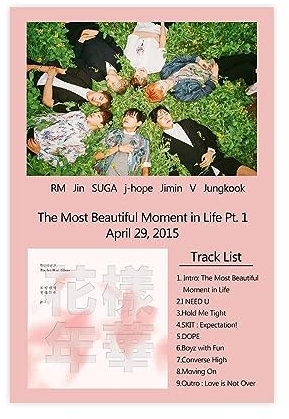 K-pop BTS Poster The Most Beautiful Moment in Life Pt. 1 Album-Poster, Leinwand, Poster, Schlafzimmer, Dekoration, Sport, Landschaft, Büro, Raumdekoration, Geschenk, 30 x 45 cm