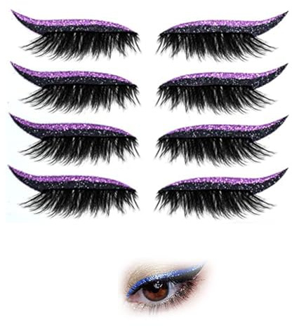 4 Paar Wiederverwendbare Eyeliner Und Wimpernaufkleber,Selbstklebende Wimpern Instant Eyeshadow Tape Sticker, Einfach Zu Verwenden Dicke Lange Falsche Wimpern (Black)