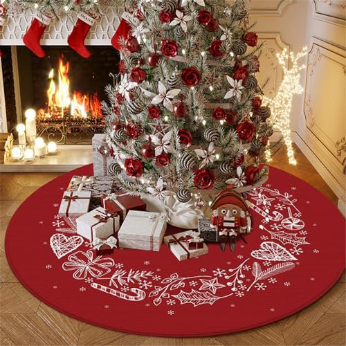 Highdi Weihnachten Teppich Rund Modern rutschfest Schlafzimmer Teppiche Weihnachtsbaum Rock Innenbereich Polyester Runder Teppich fürs Wohnzimmer Flur Kinderzimmer Büro (80cm,Rot)